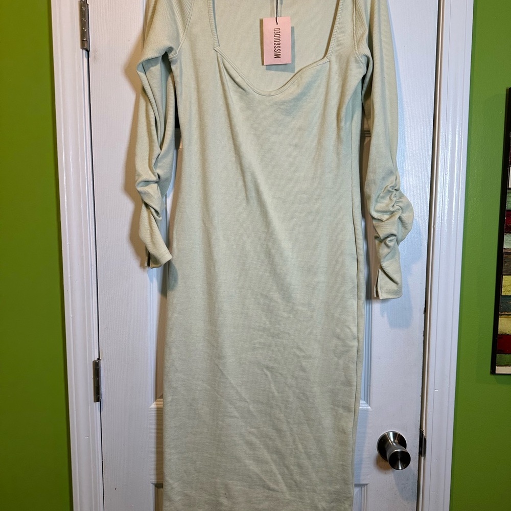 Missguided Mint Long Sleeve Dress